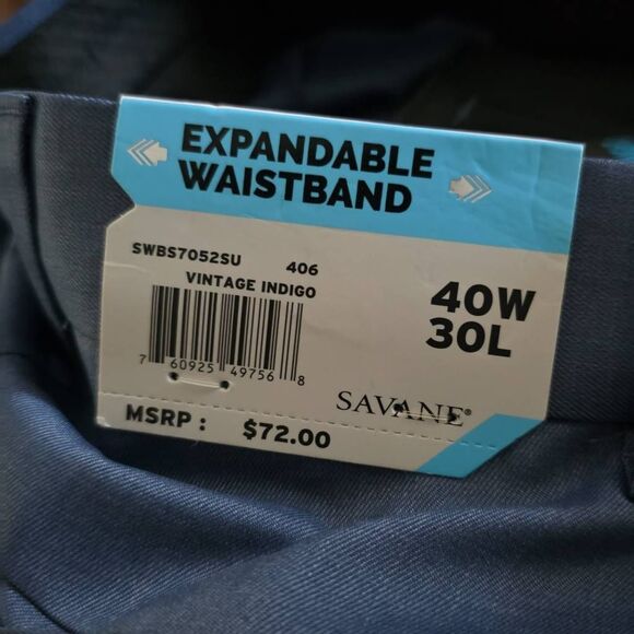 Savane Men's Size 40x30 Vintage Indigo Dlat Front No Iron Wicking Dress Pants - Picture 4 of 8